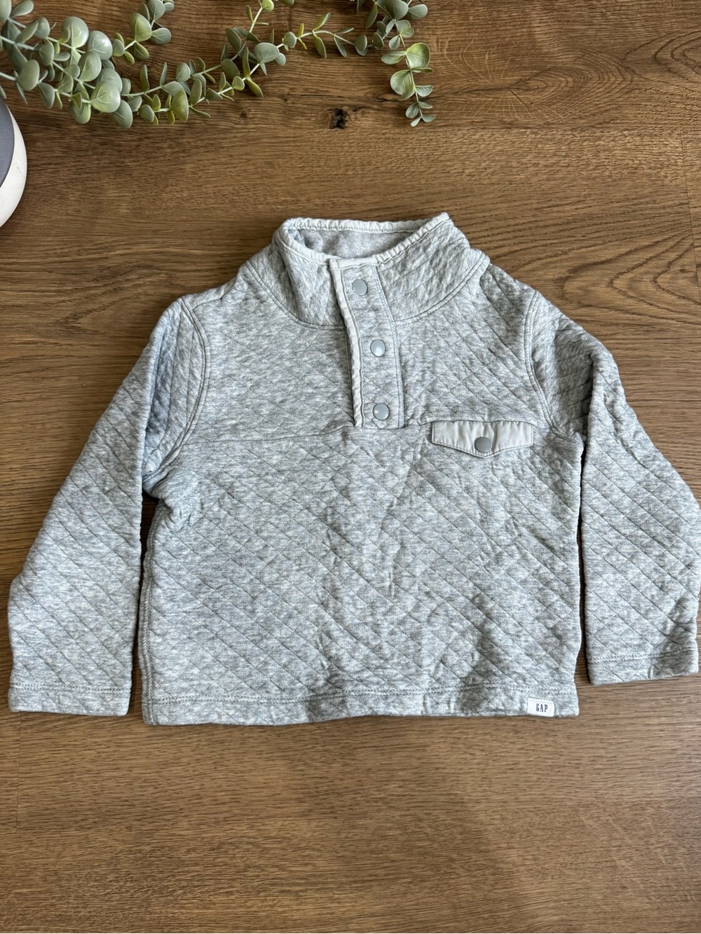 Baby Gap Kids Gray Quilted Mock Neck Snap Pullover Sweatshirt 4T
